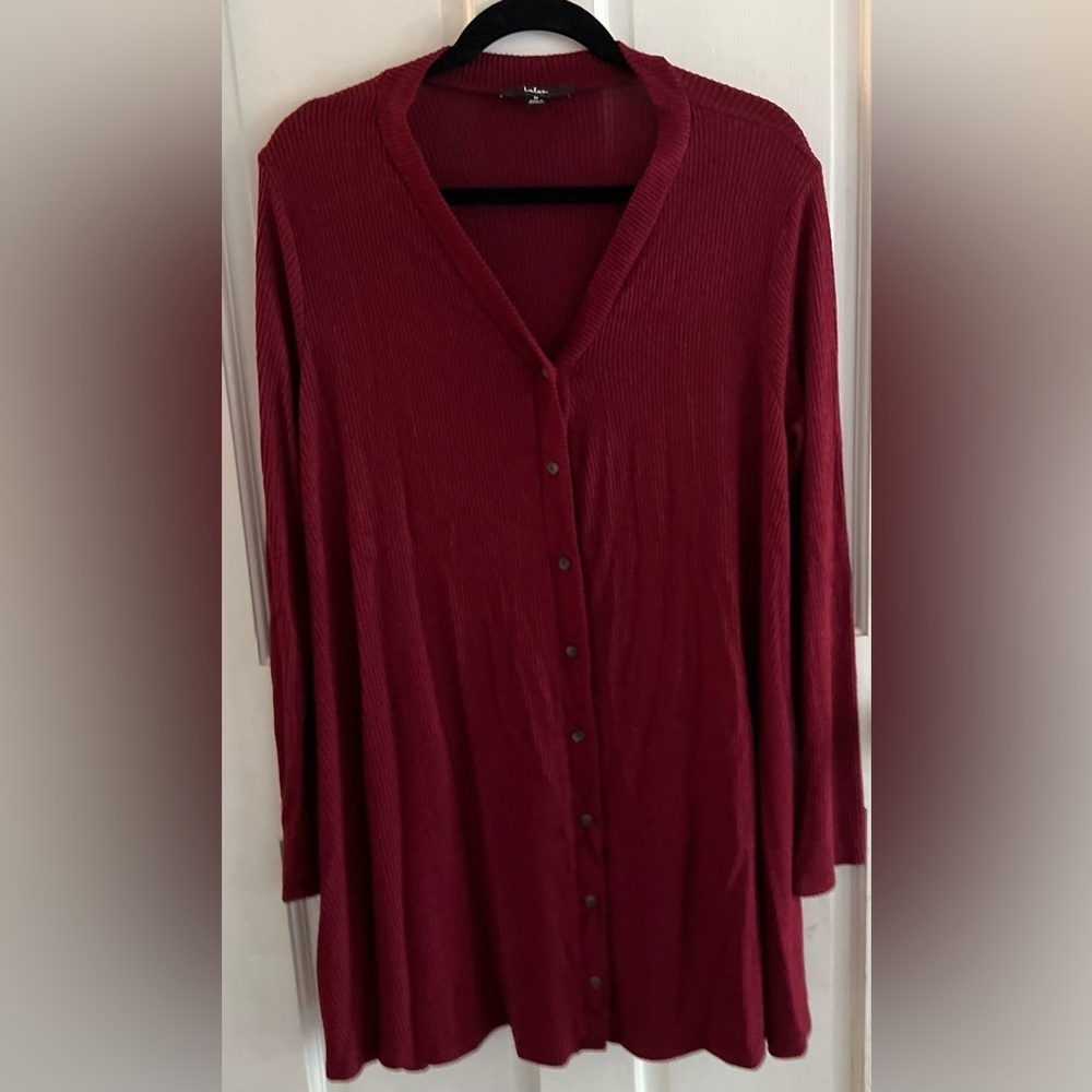 LULUS RED Ribbed Lightweight Cardigan Dress, Size M
